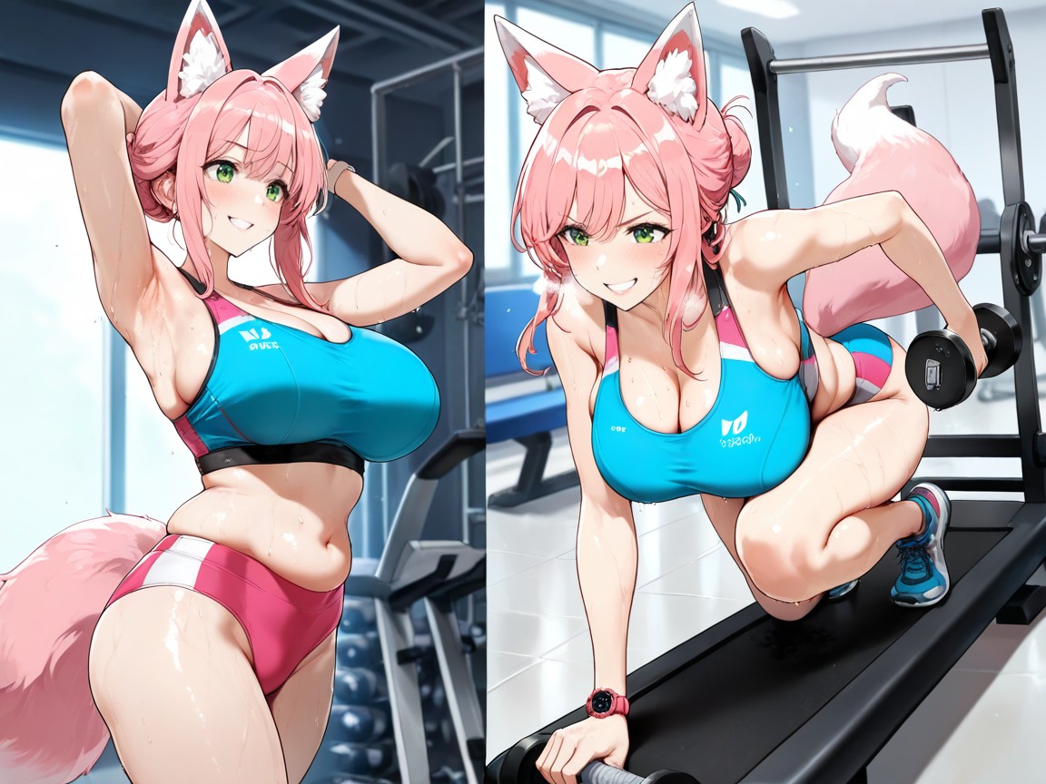 Pink Hair, Pudgy Tummy, Light Blue Top Hentai AI Porn
