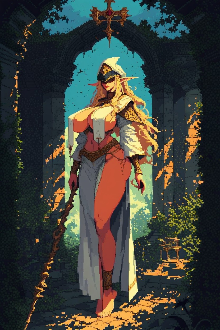 Hair Over Eyes, Ceremonial Priestess Attire, Skinny Hentai AI Porn
