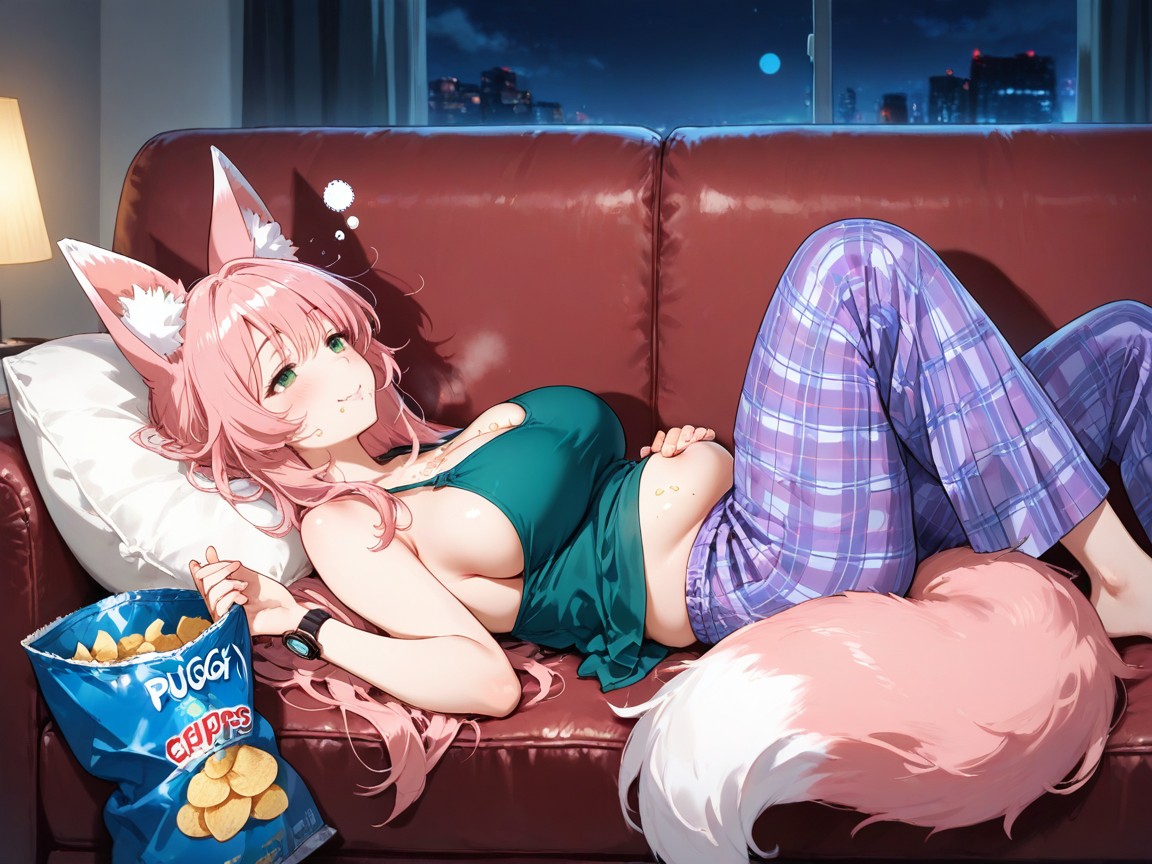 Pink Hair, Knees Up, Crumbs On Body Hentai AI Porn