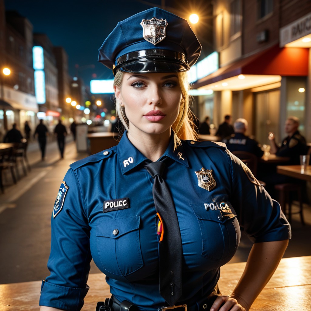 Sophisticated Urban Environment, Urban Street Background, Impossibly Large Bust With Deep Cleavage AIポルノ