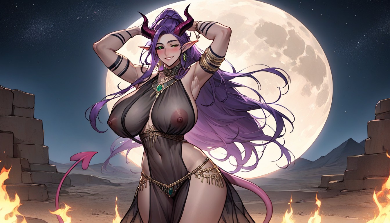 Purple Haired, Massivebreasts, Green Eyes AI Porn