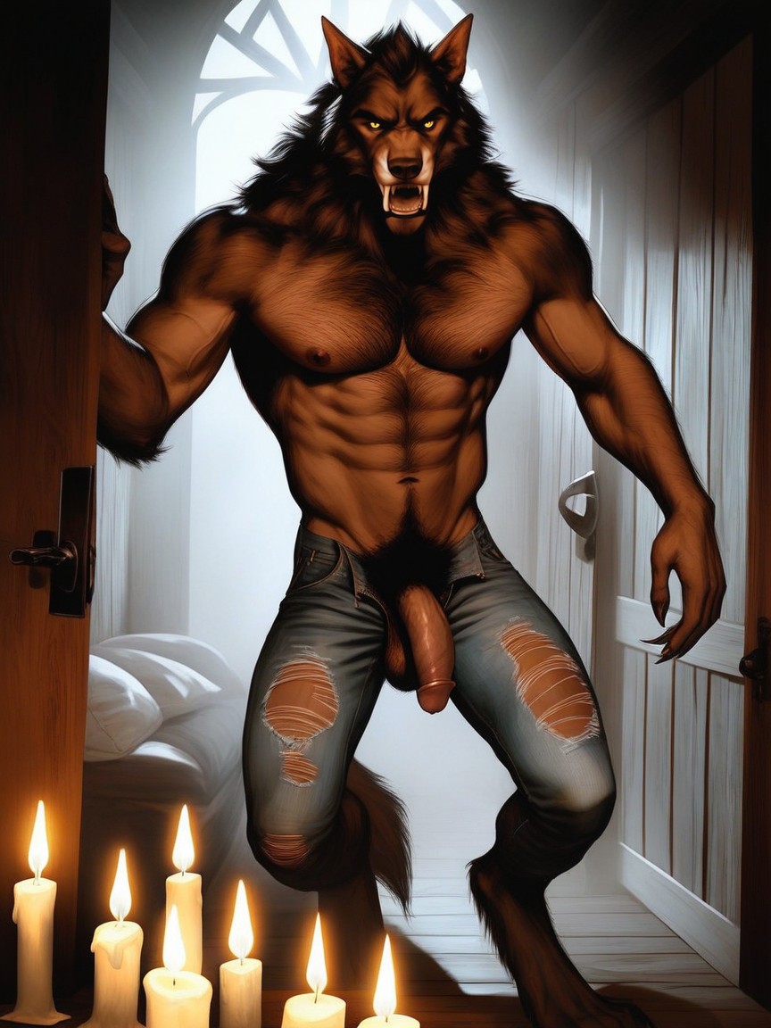 Unzipping Its Pants, Detailed Brown Fur, Exposing Its Bushy Pubic Hair 게이 AI 포르노