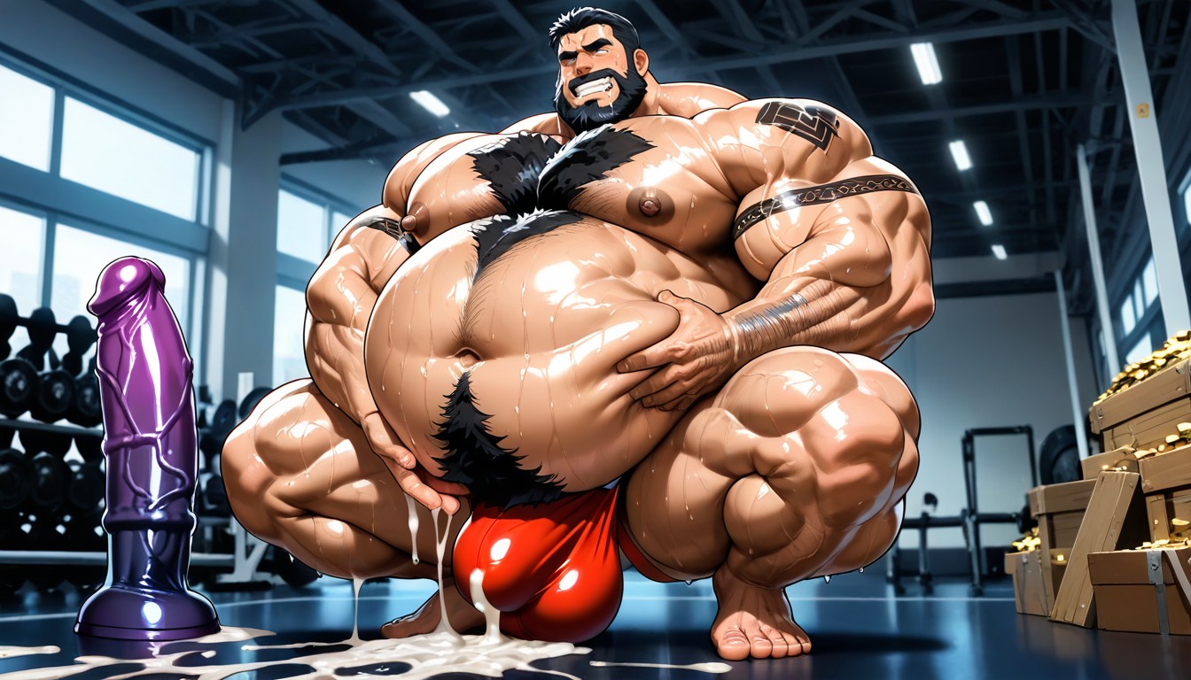 Cum Flooded In Floor, Medium Length Beard, Extreme Hyper Hairy Abs AI Gay Porn