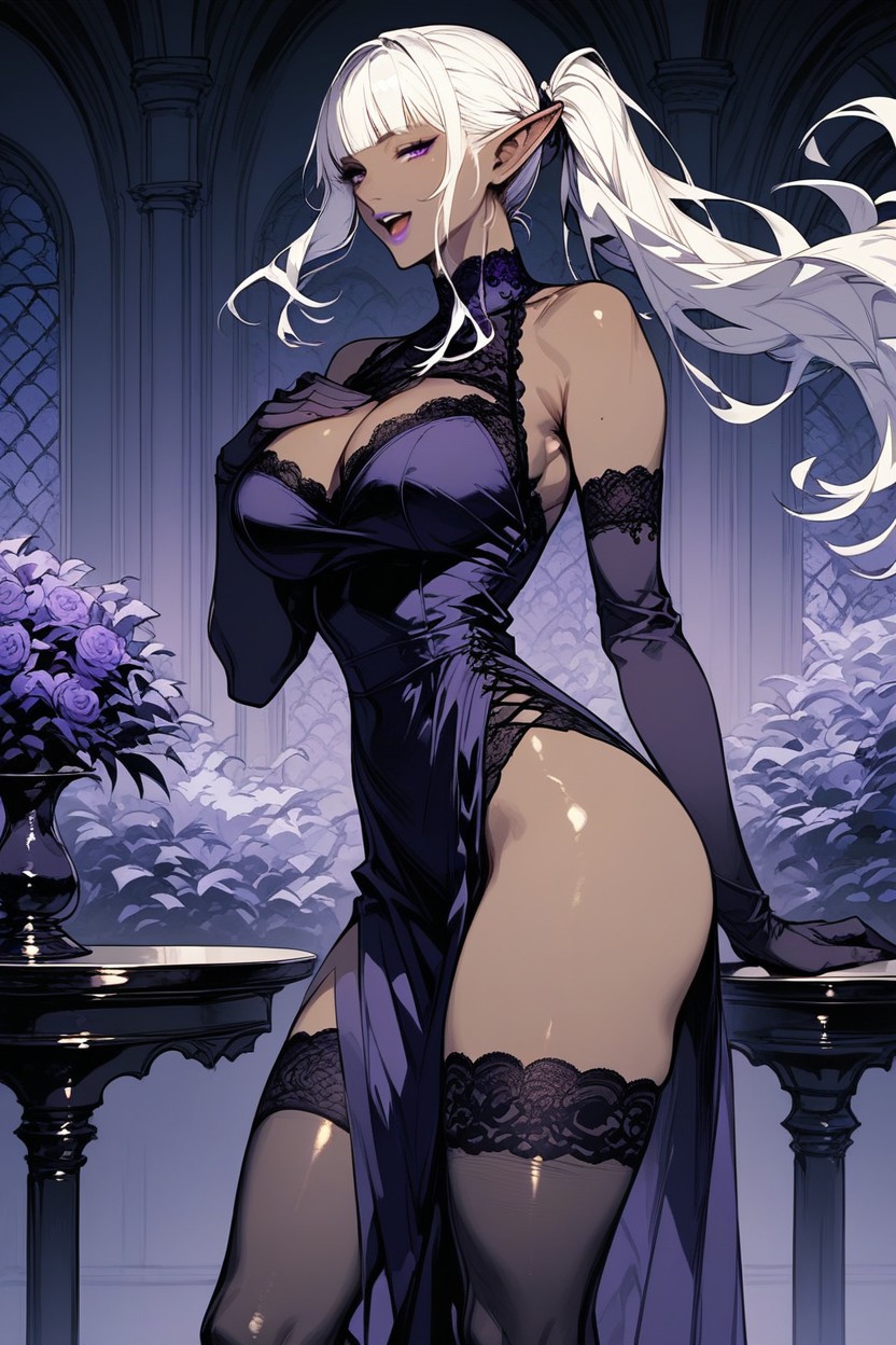 Thighs Exposed, Purple Makeup, 18+ Hentai AI Porn