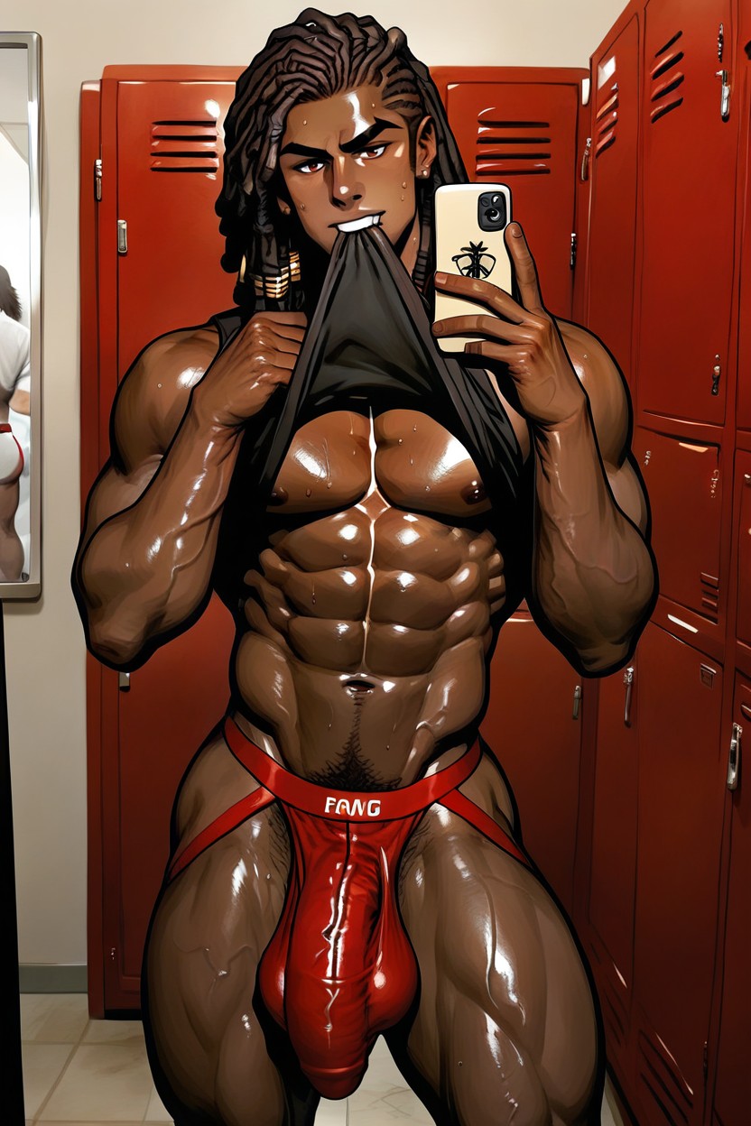 Defined Abs, Locker Room, Hypercock In Red Bulge Porno IA Gay