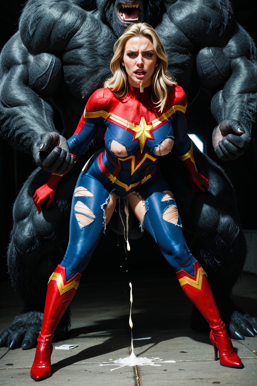 Staring At Camera, Very Large Anime-like Eyes, Giant Massive Beast Grabs The Woman AI Porn