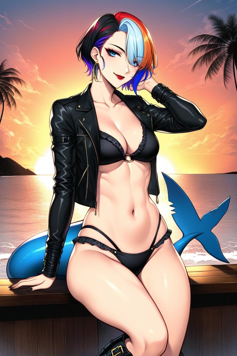 Woman Wearing Black Goth Boots, Very Short Hair, One Woman AI Porn