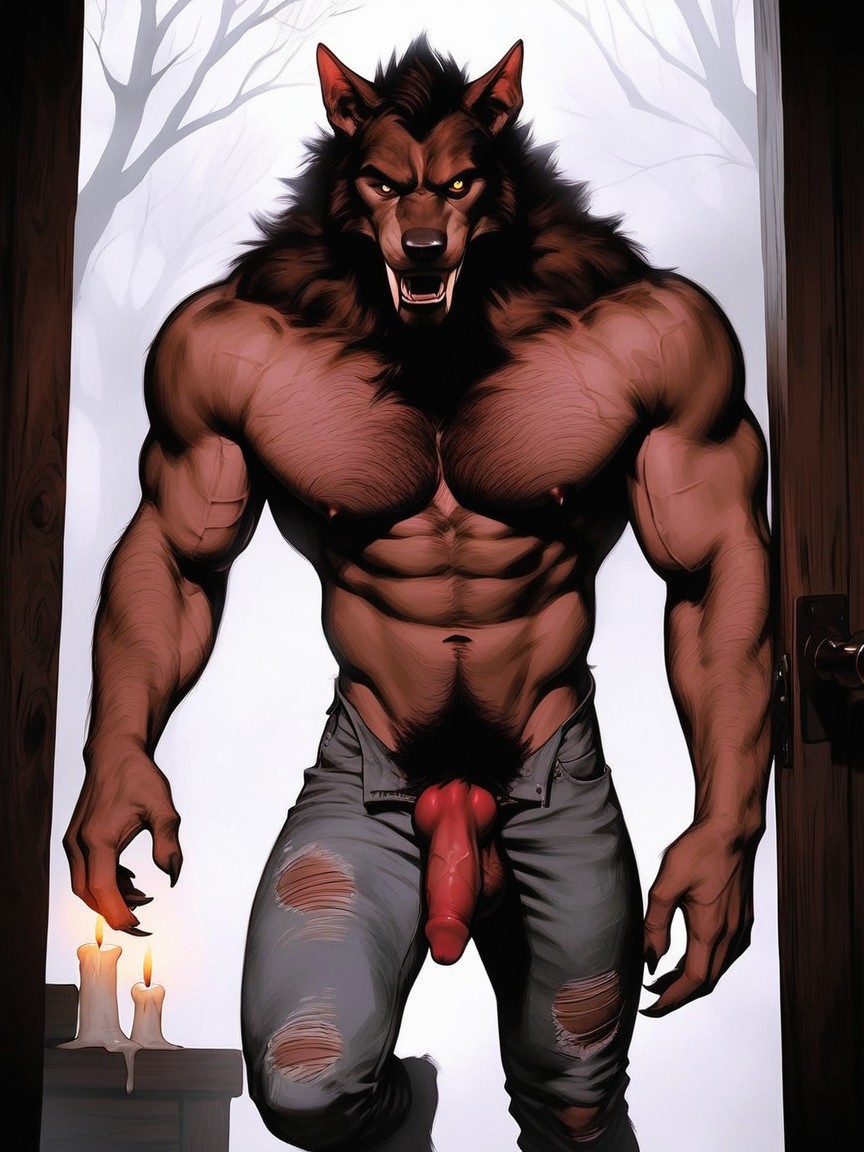 Roaring With Mouth Open Aggressively, Large Neck Muscles, Werewolf Face Is Detailed And Realistic AI Gay Porn