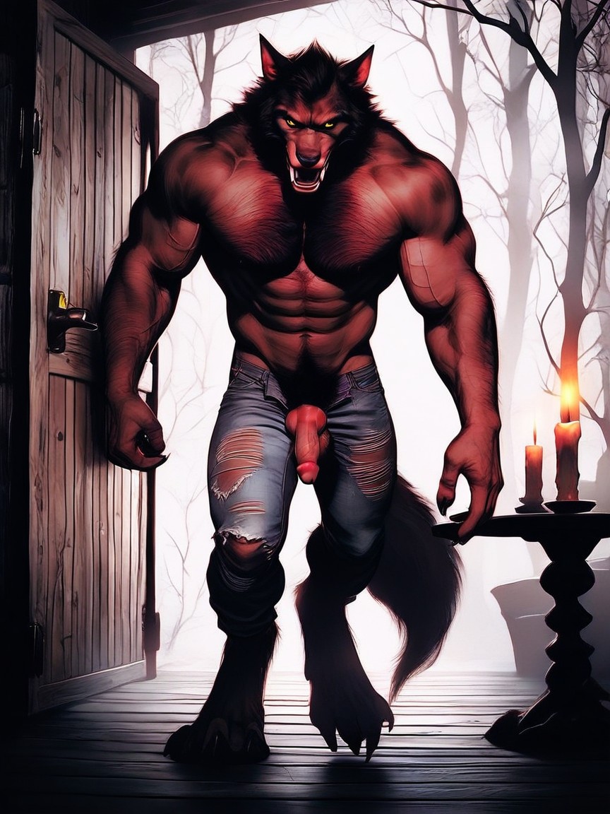 Wide-shot, Hyper-realistic, Yellow Eyes AI Gay Porn