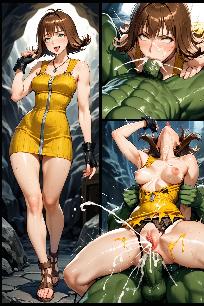 Anal, Knee High Brown Sandals, Rock Stone Underground Cavern Setting Hentai AI Porn