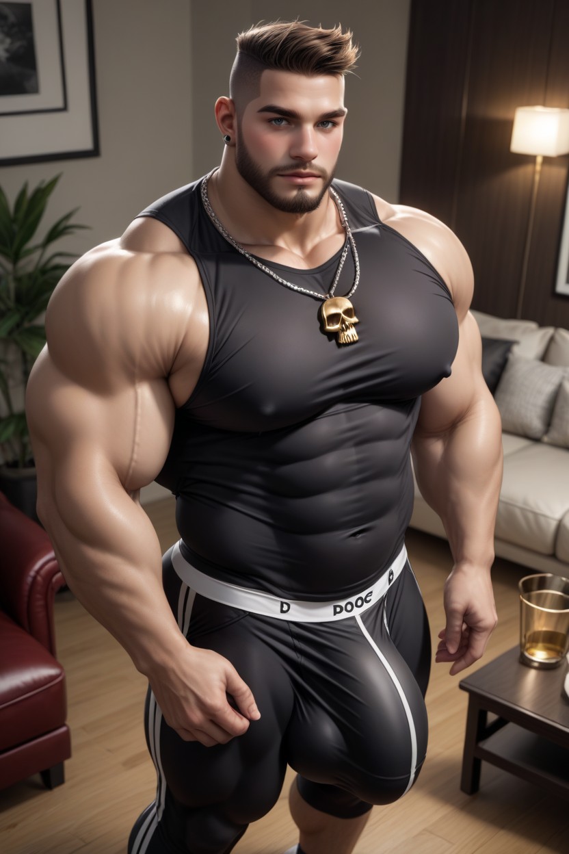 Pale Skin, Wearing Black Thong, Big Bloated Abs AI Gay Porn