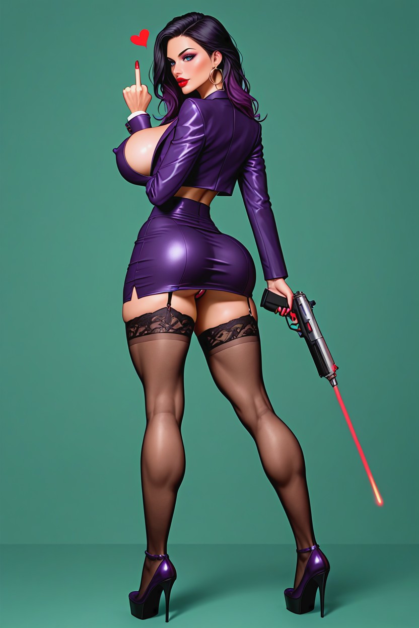 Red Lips, No Bra, Purple Hair Porno IA