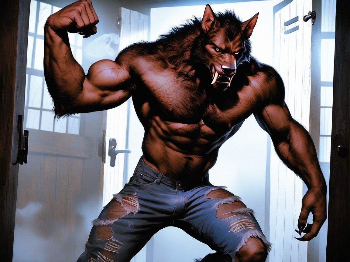 18+, Werewolf Roaring With Mouth Open Aggressively, Heavy Fog In The Air AI Gay Porn