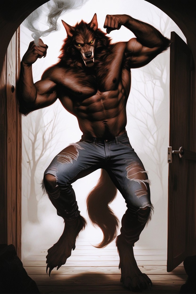 Heavy Fog In The Air, Elongated Tall Body, Wide-shot AI Gay Porn