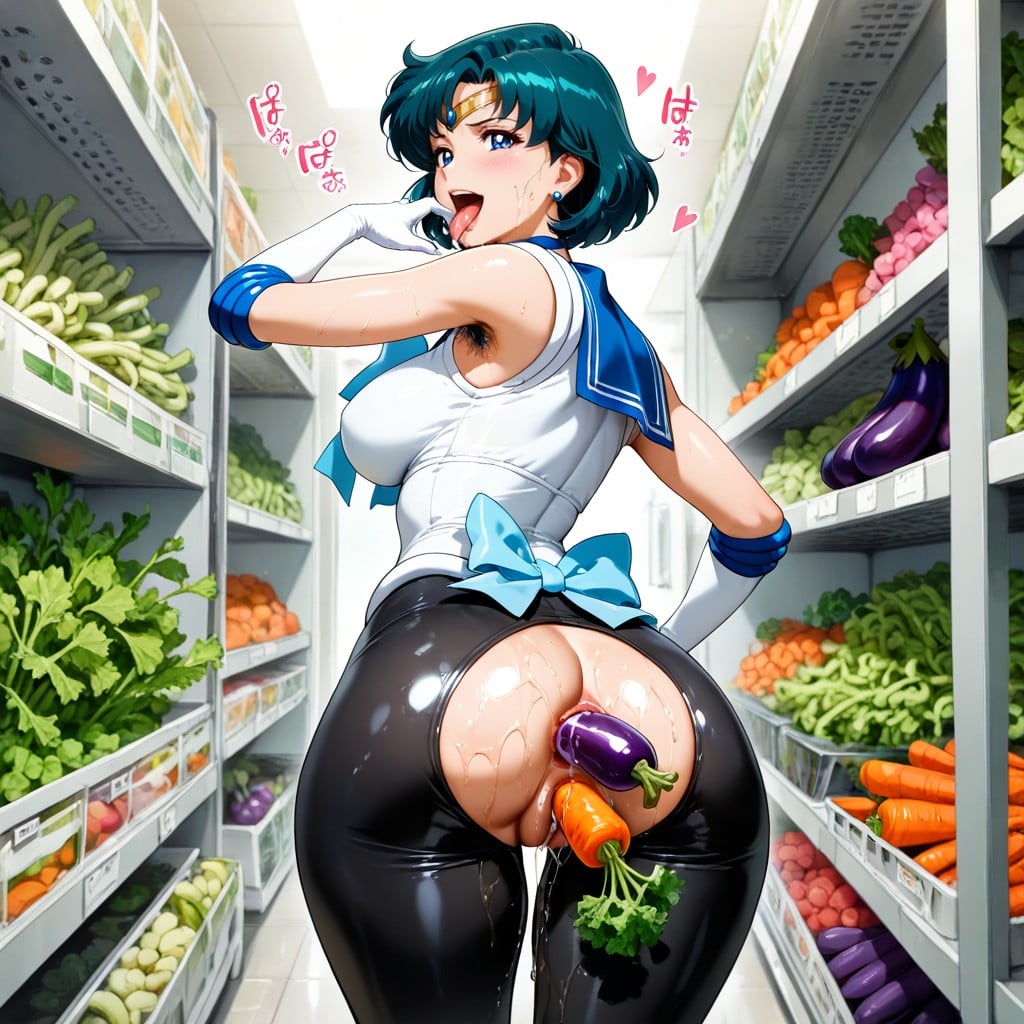 Red Cheeks, Sailor Mercury Ami Mizuno, Excited Face Hentai AI Porn
