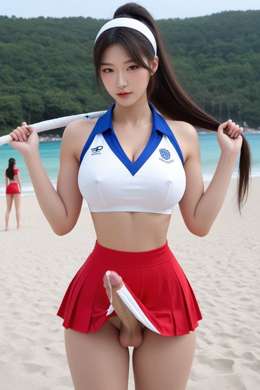 Lustrous Skin, Pista De Voley Playa, Stunning Beautiful Face Porno asiático IA