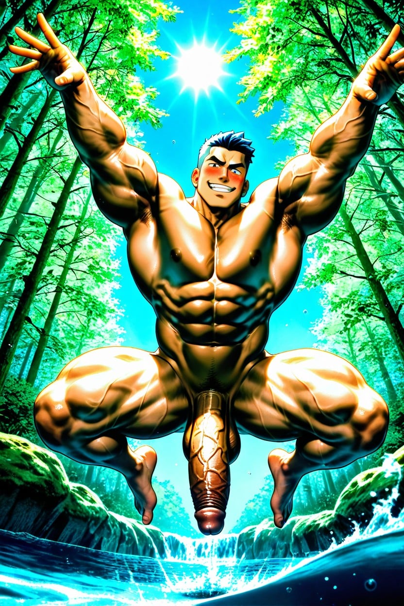 Mischievous Smirk, Gigantic, Clear Blue Sky AI Gay Porn