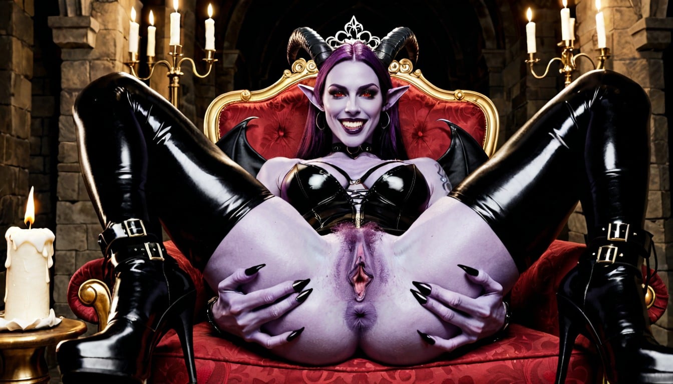 Spreading Ass, Purple Hair, Smouldering Gaze AI Porn