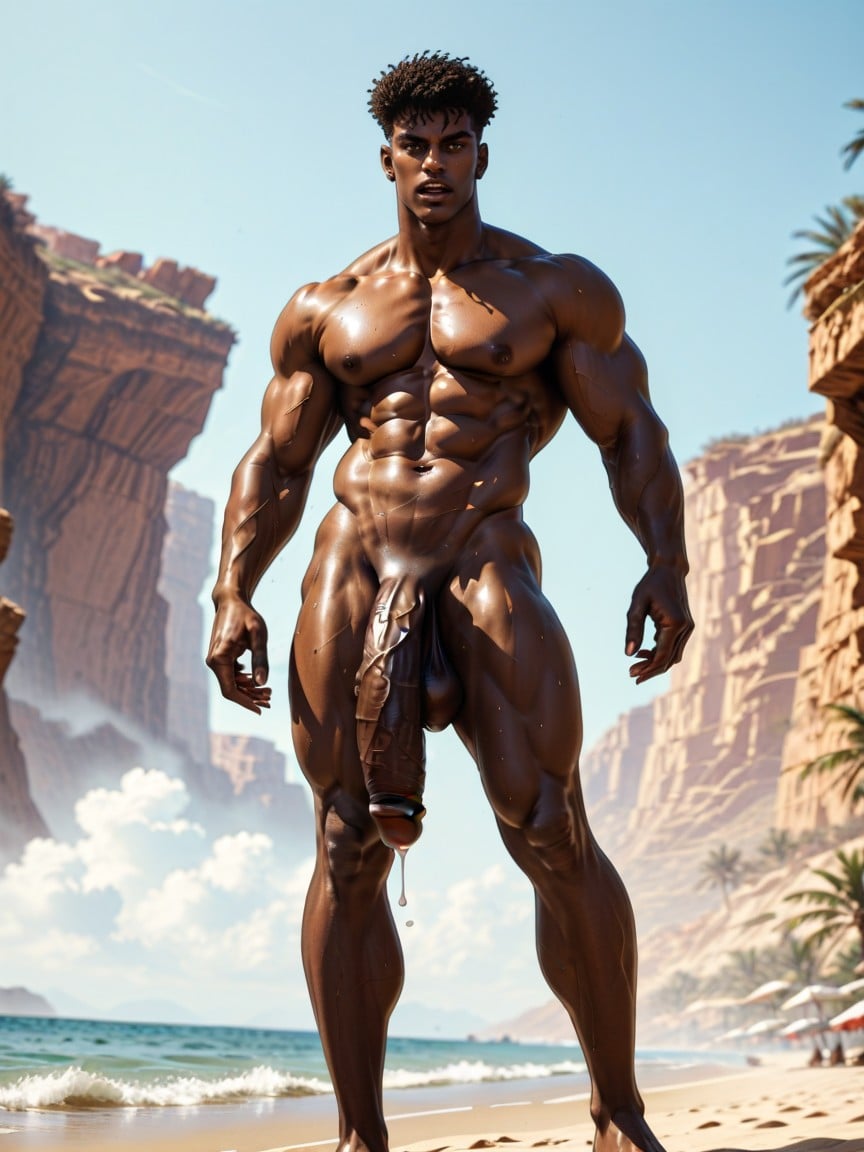 Precum, Bulging Oversized Giant Growing Pecs, Standing AI Gay Porn