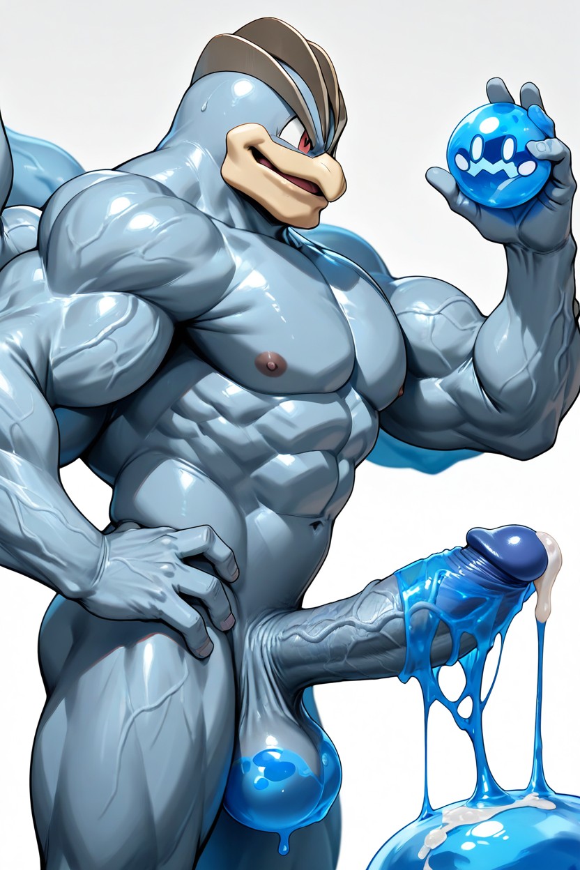 No Human, Perfect Penis, Cum All Inside Blue Transparent Slime Ball AI Gay Porn