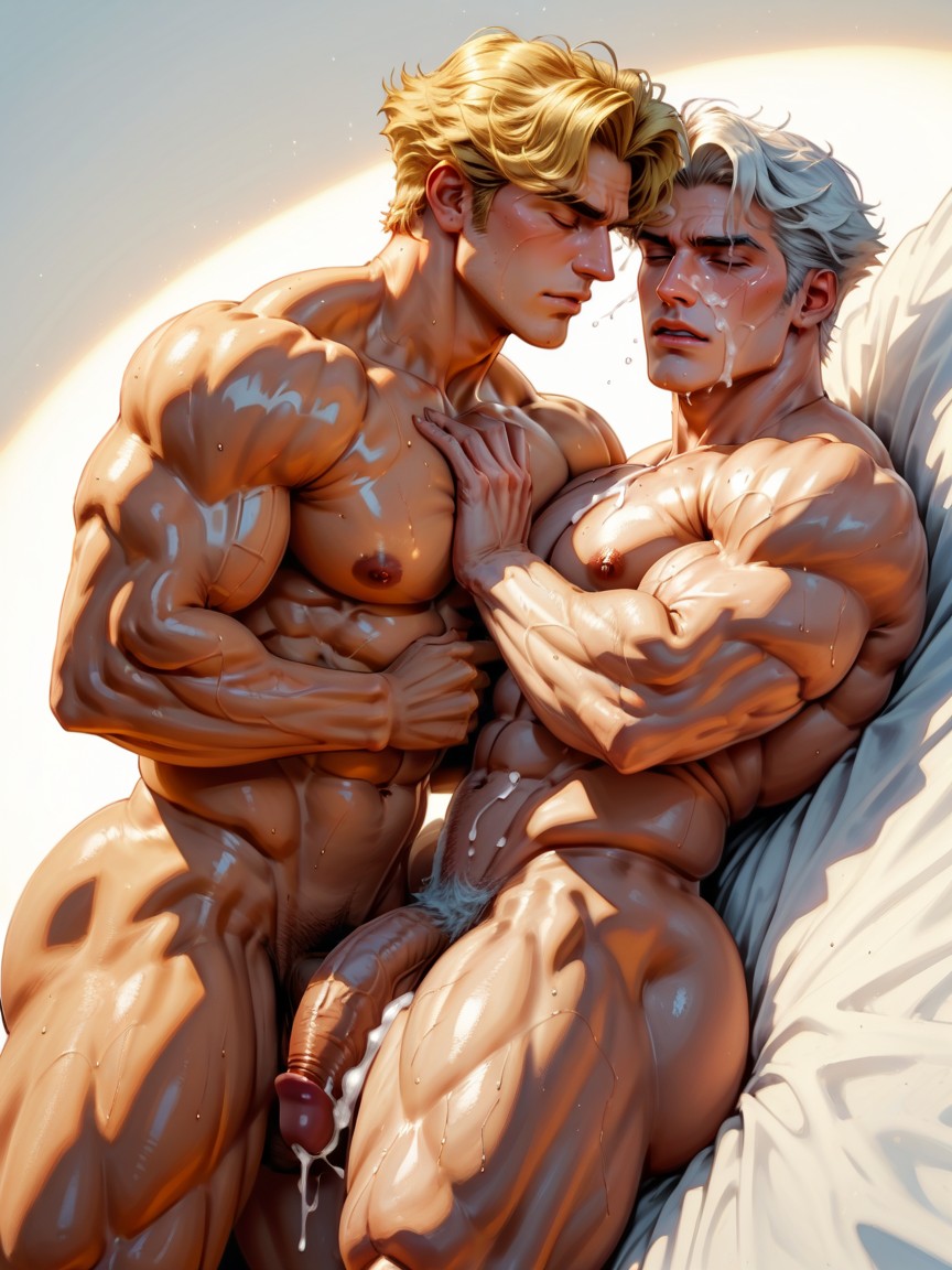 Hand Grabbing Ass, Both Cocks Visible, Ornate Opulent Bedroom AI Gay Porn