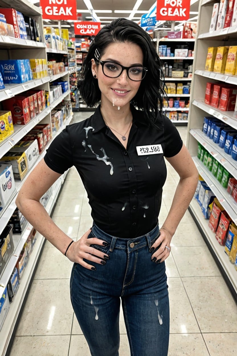 Brown Eyes, Stunning Beauty, Store Clerk Outfit AIポルノ