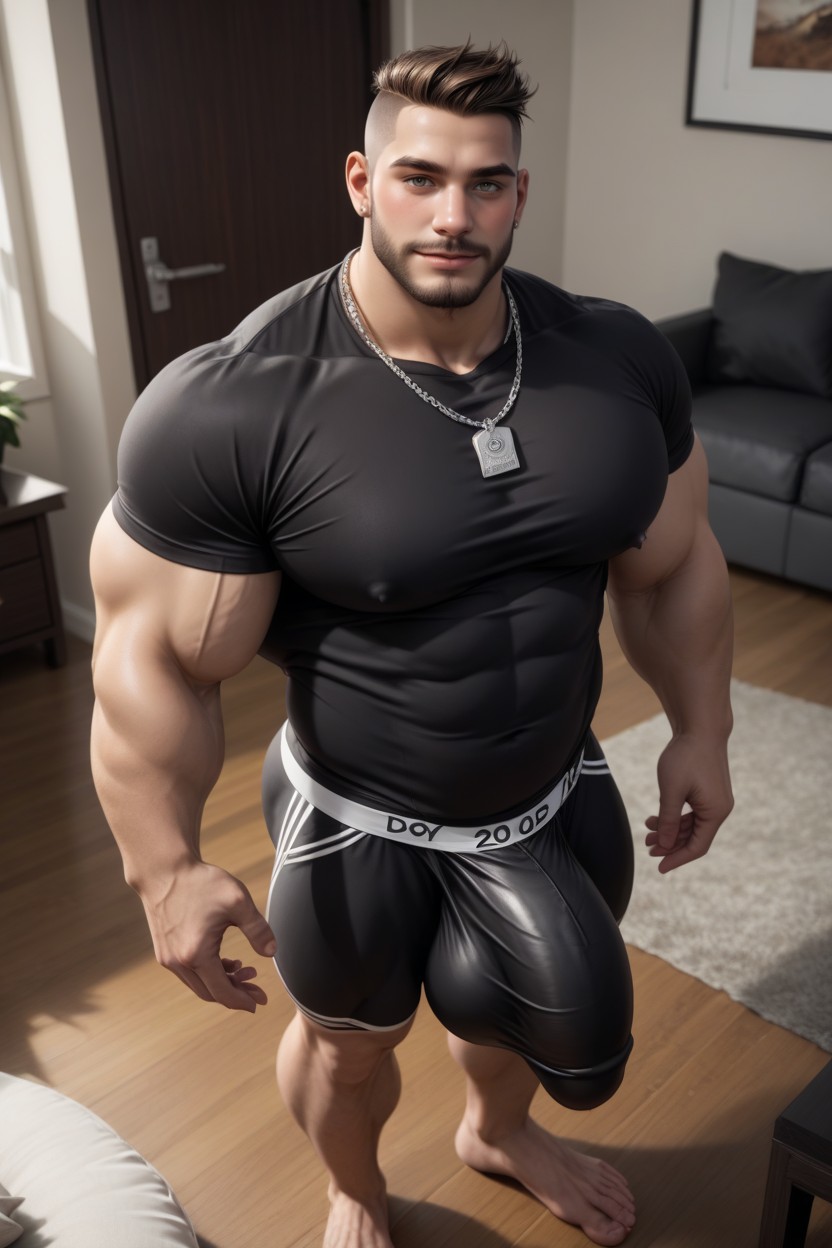 Gigantic, Wearing Tight Grey Sweatshirt, Pale Skin AI Gay Porn