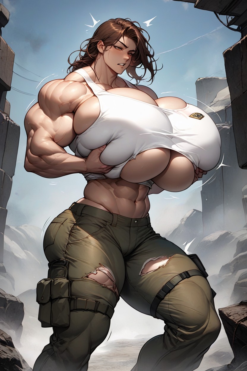 Overflowing Breasts, No Hat, Six Pack Abs Hentai IA