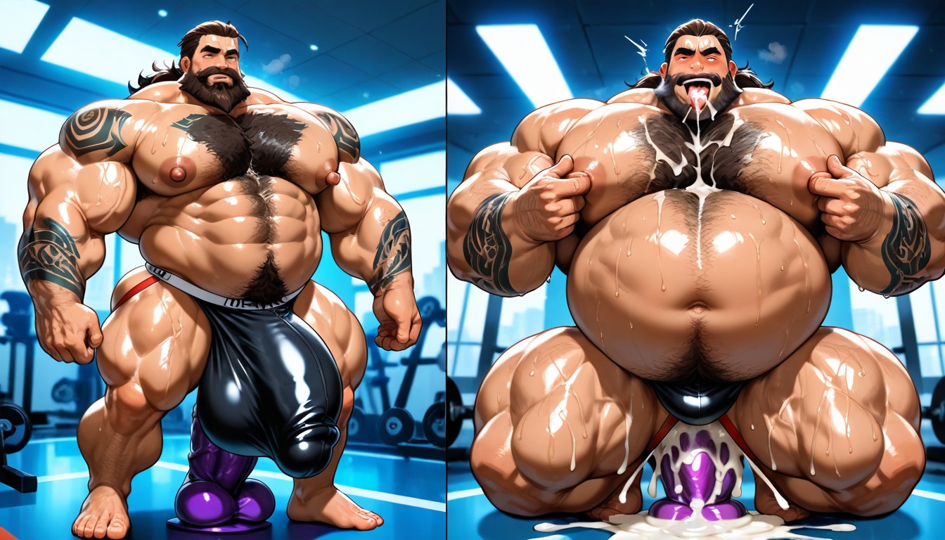 Barefoot, Purple Dildo, Extreme Hyper Hairy Abs AI Gay Porn