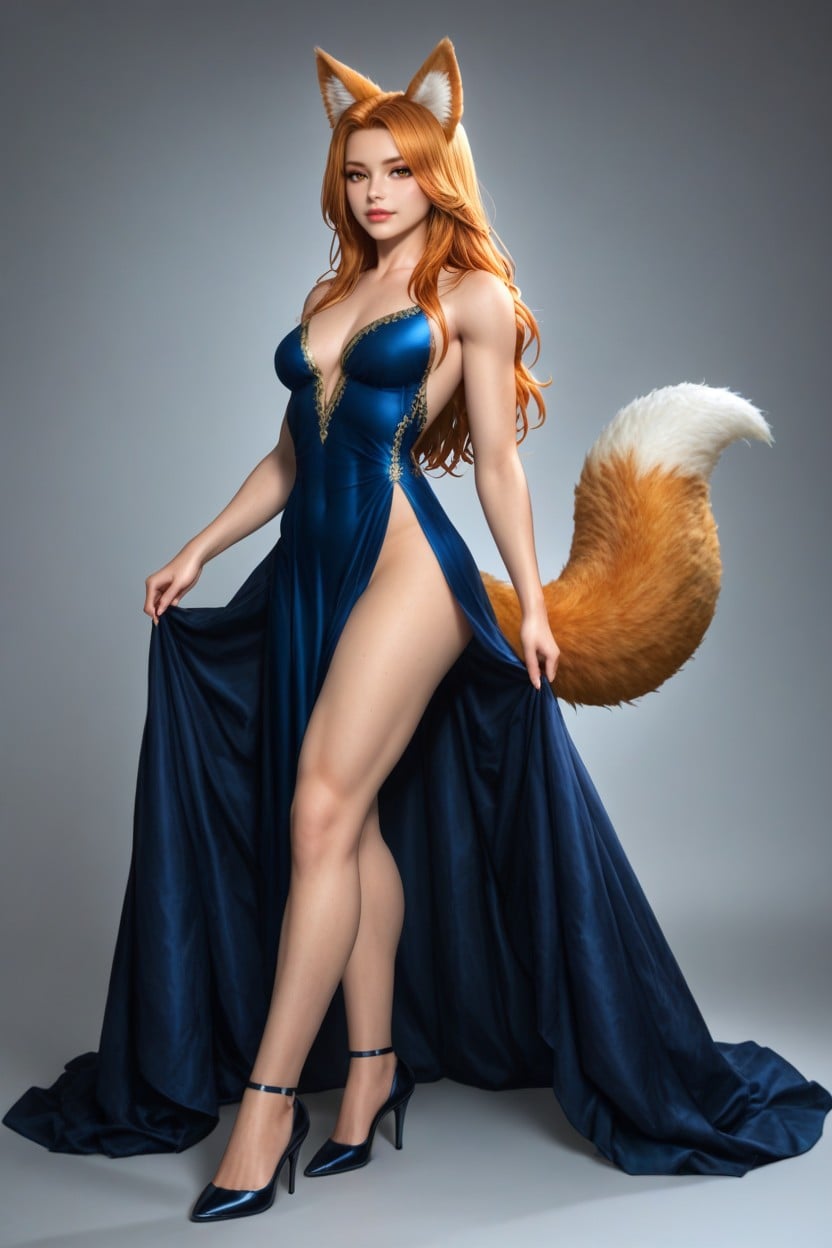 Long Legs, Small Breasts, Fox Ears Furry AI Porn