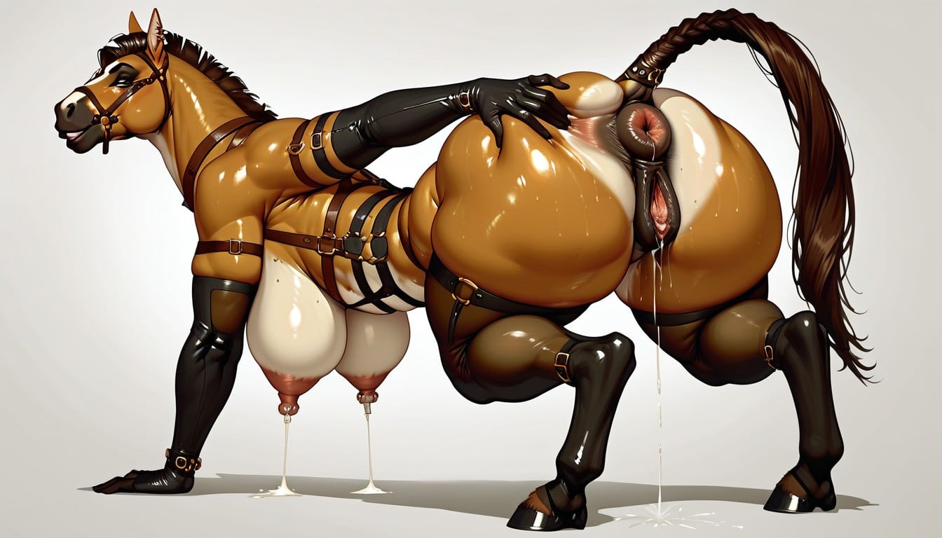 Brown Harness, Tan Fur, Oiled Skin Furry AI Porn