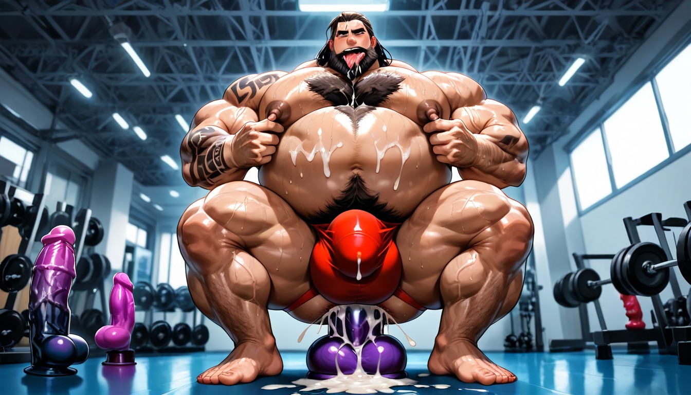 Sweating, Thick Chest Hair, Extremely Large Ass AI Gay Porn