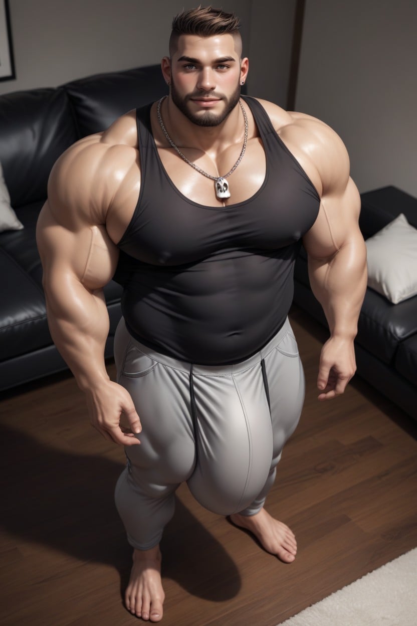Grey Pants, Big Massive Pecs, Thick Long Penis AI Gay Porn