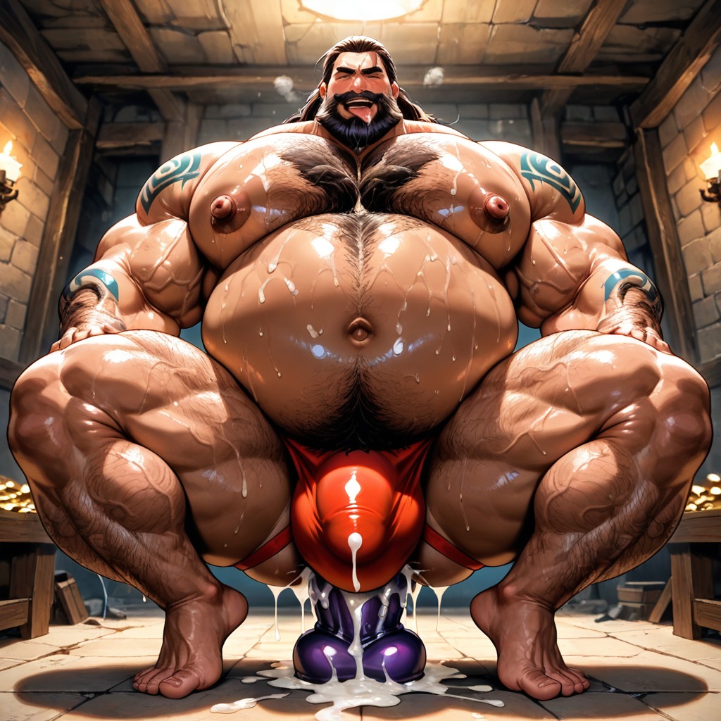 Oversized Muscles, Sweating, Cum On Pecs AI Gay Porn