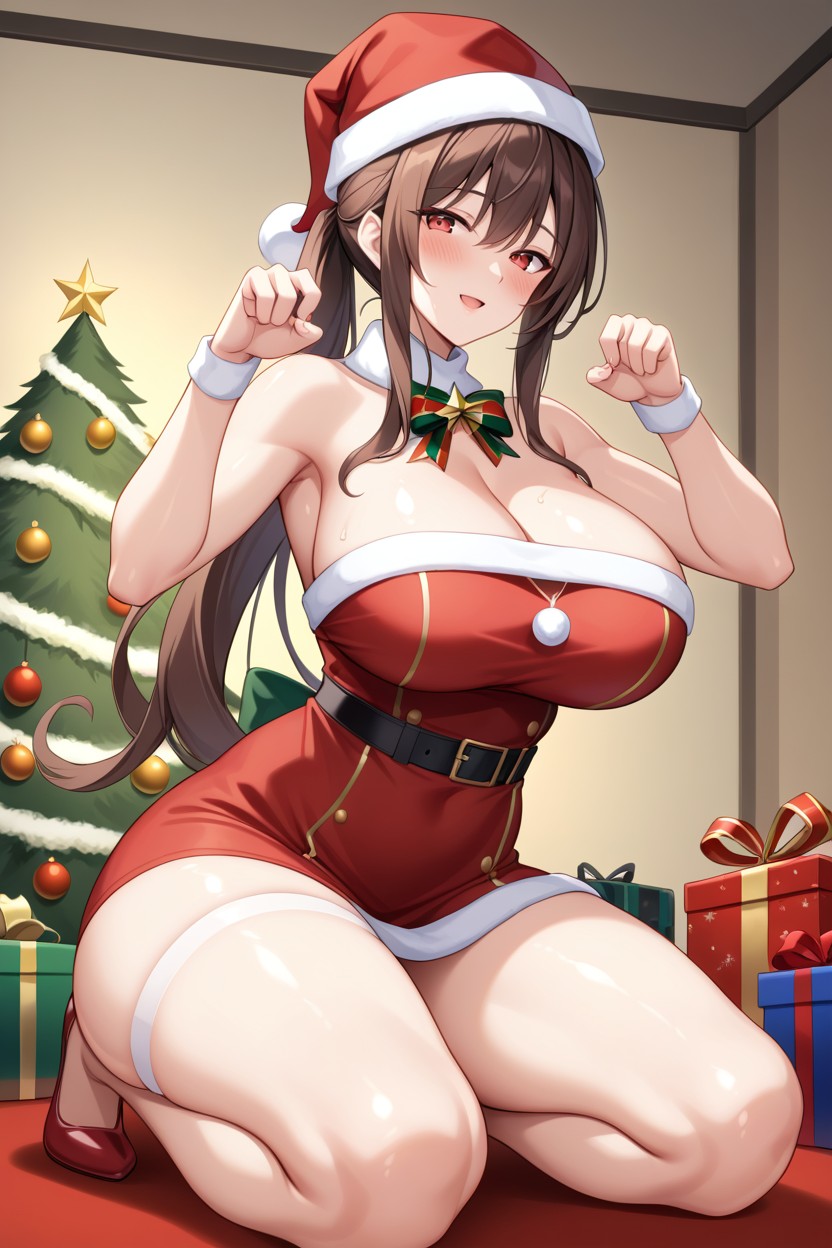 Face Turned Red, 18+, Wearing Christmas Bow AIポルノ