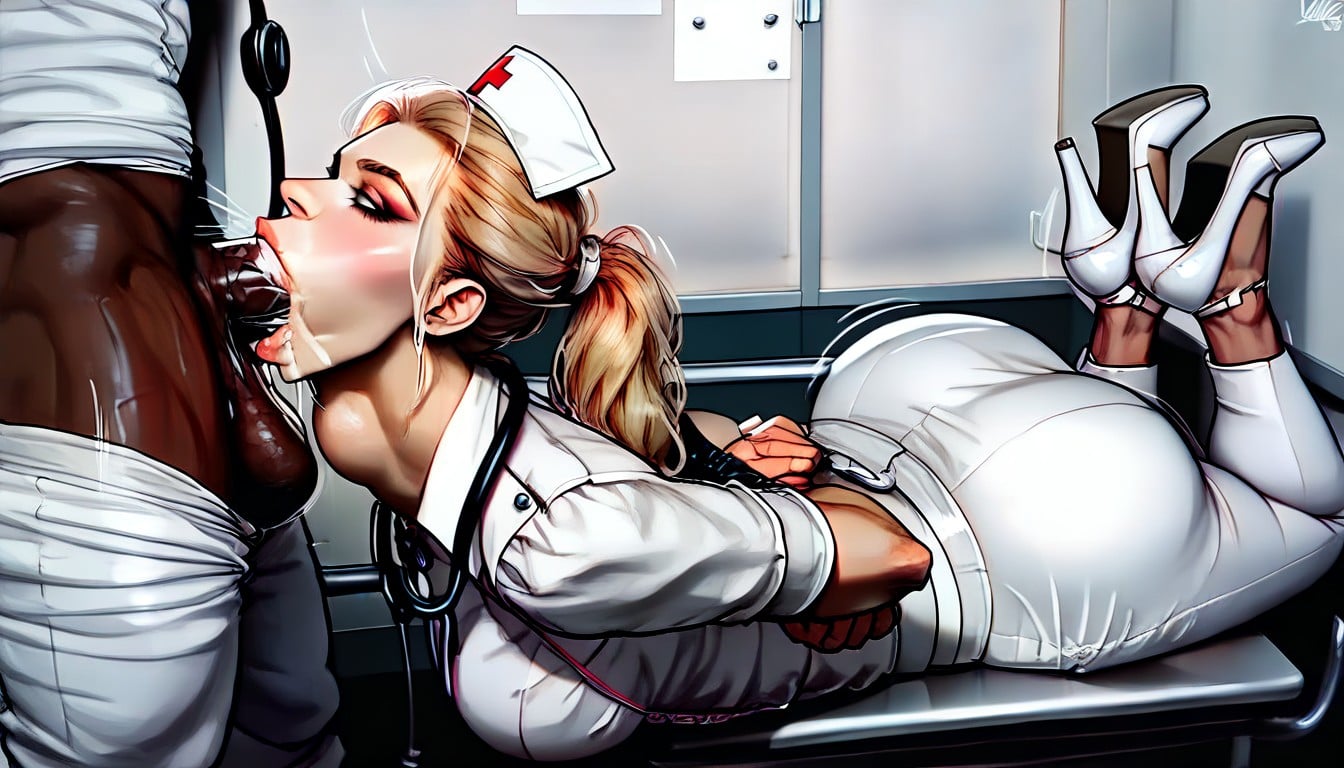 Blonde Nurse With Ponytail, Deepthroat, Side View Hentai AI Porn