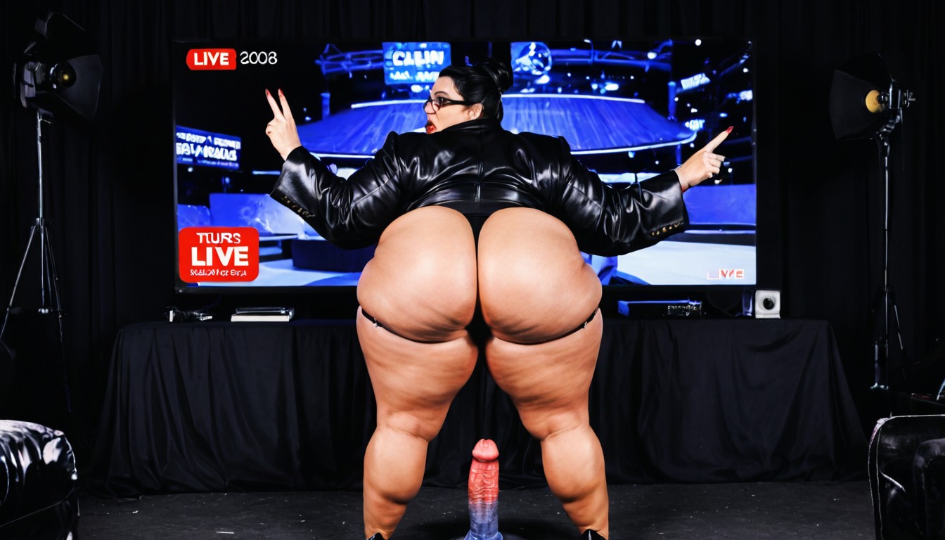 Thick Glossy Lips, Plumper, Huge Screen Behind BBW AI Porn