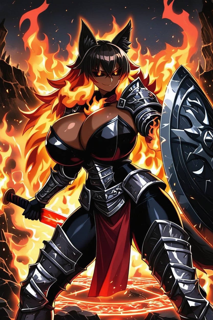 Smug Smile, 25+, Black Fiery Hellhound Tail Hentai AI Porn