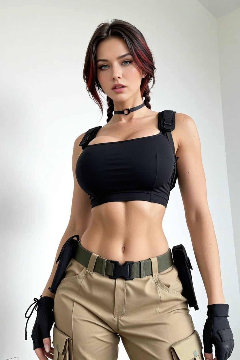 Olive Green Sleeve T-shirt, Body Armor, Sorrowful Eyes AI Porn