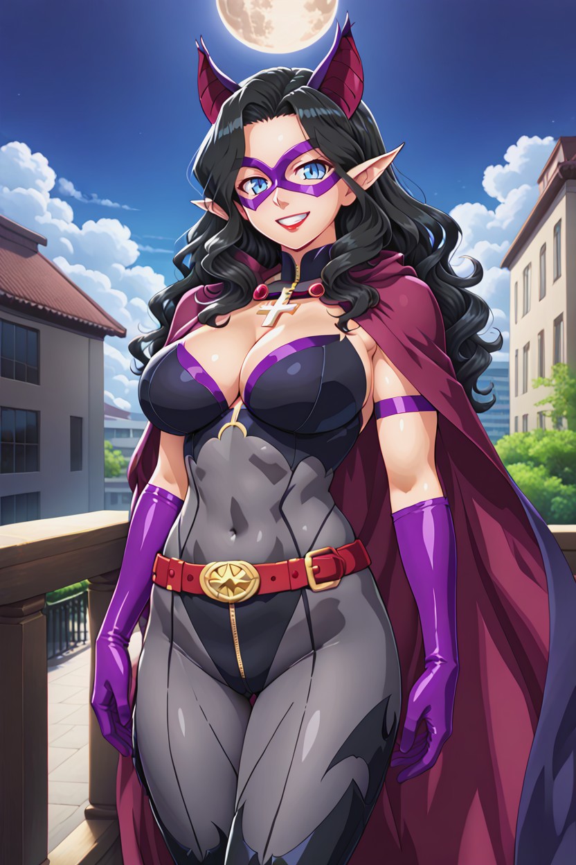 Full Moon Light, Tall Woman, Purple Cape AI Porn