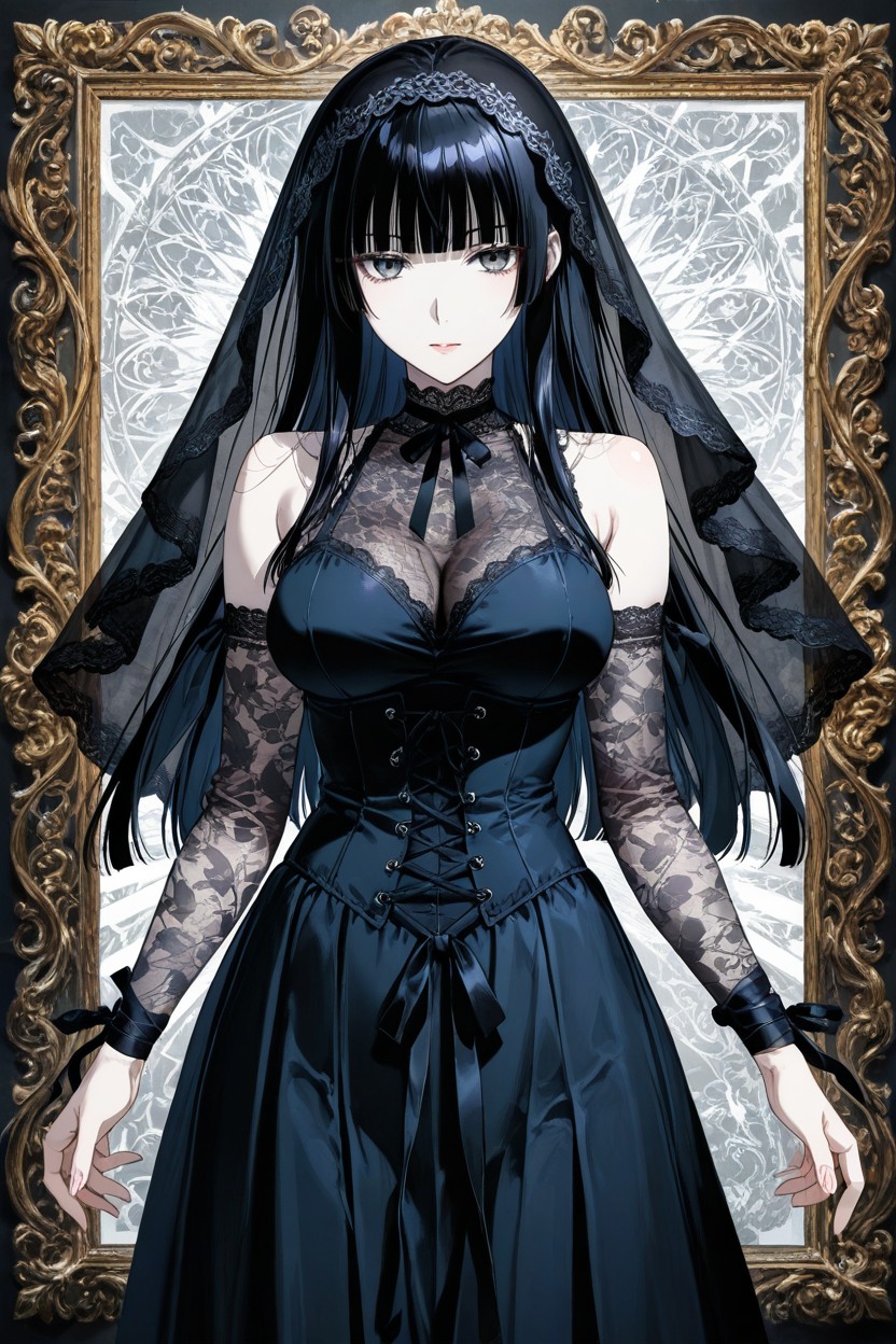 25+, Sheer Black Mesh Sleeves, Medium Breasts Hentai AI Porn