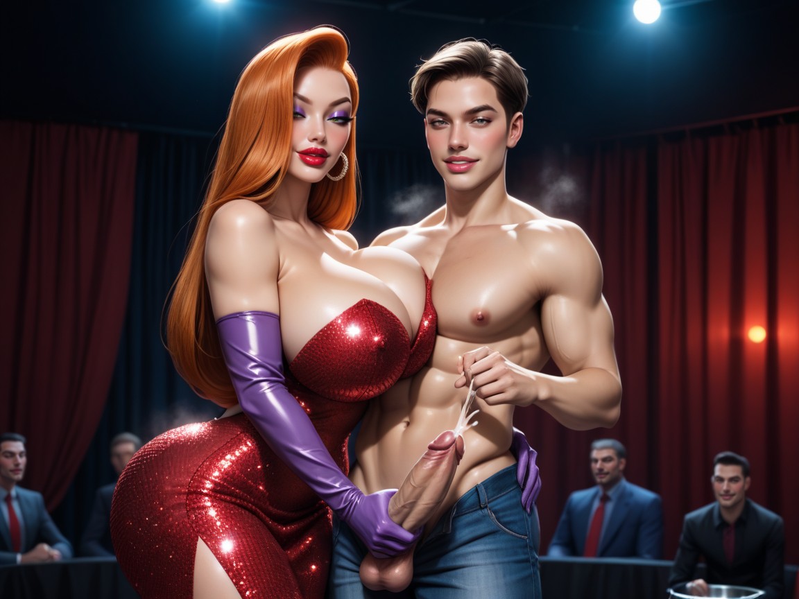 She Is Holding His Penis, Woman Is Standing Behind Man, Orgasm Face AI Porn