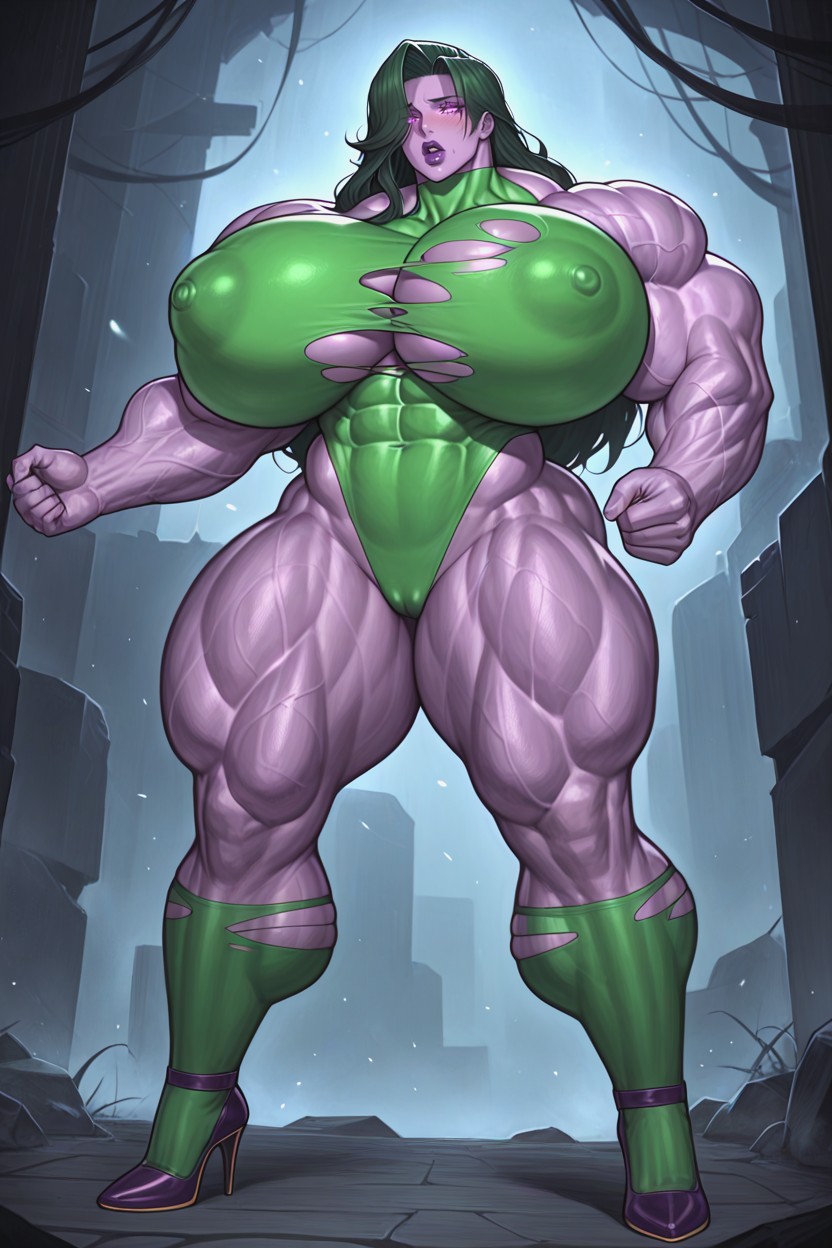 Hyper Gigantic Muscles, Flustered, Purple Glowing Eyes Hentai IA