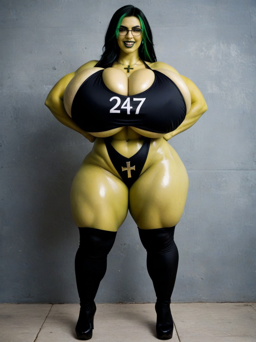 Thick Hips Wider Than Shoulders, Heavy Breasts, Green Skin AI Porn
