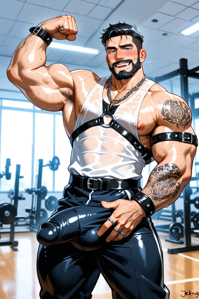 Dark Beard, Frat, Dynamic Angle Wet Tanktop AI Gay Porn