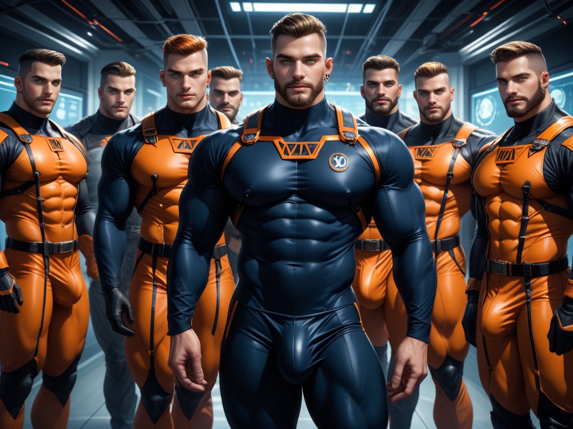 Neon, Background Is An Underground Government Research Laboratory, All Clones Have Beards AI Gay Porn