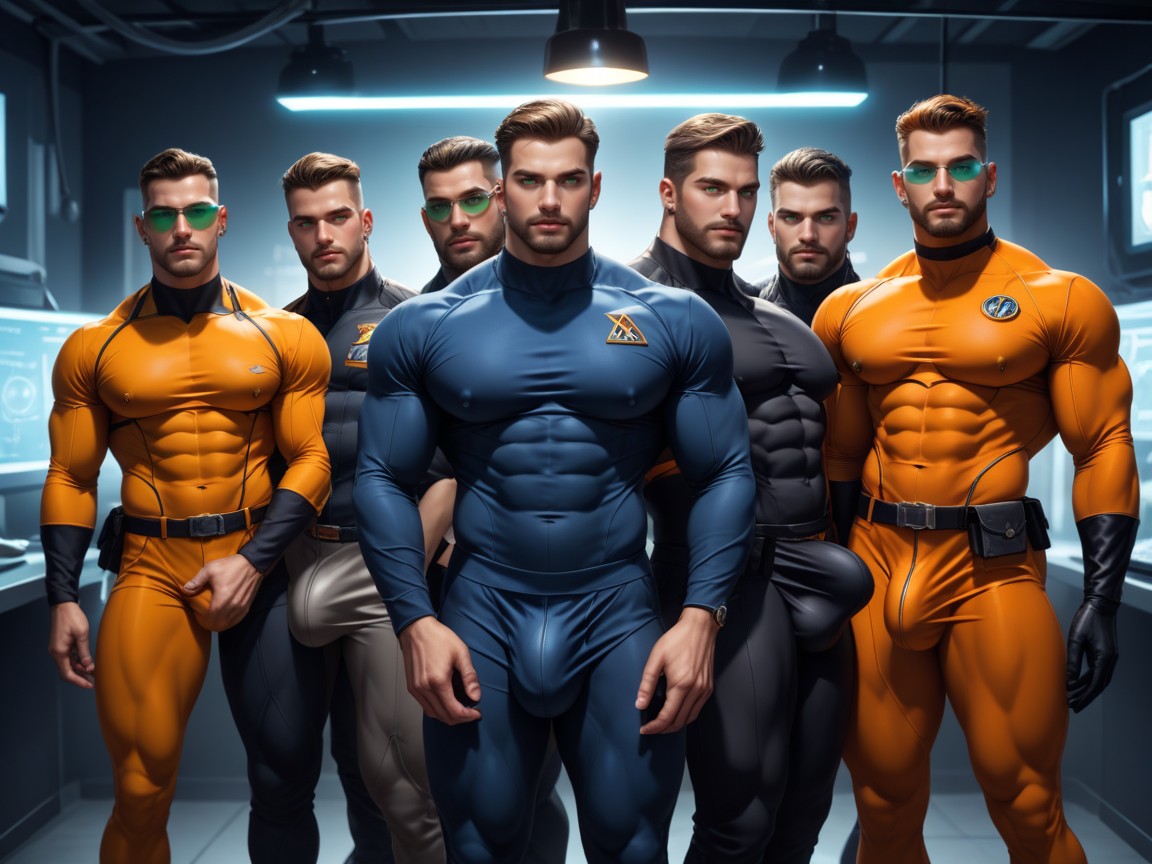 Biohazard And Radiation, Black With Orange Trim Thong, Horny AI Gay Porn