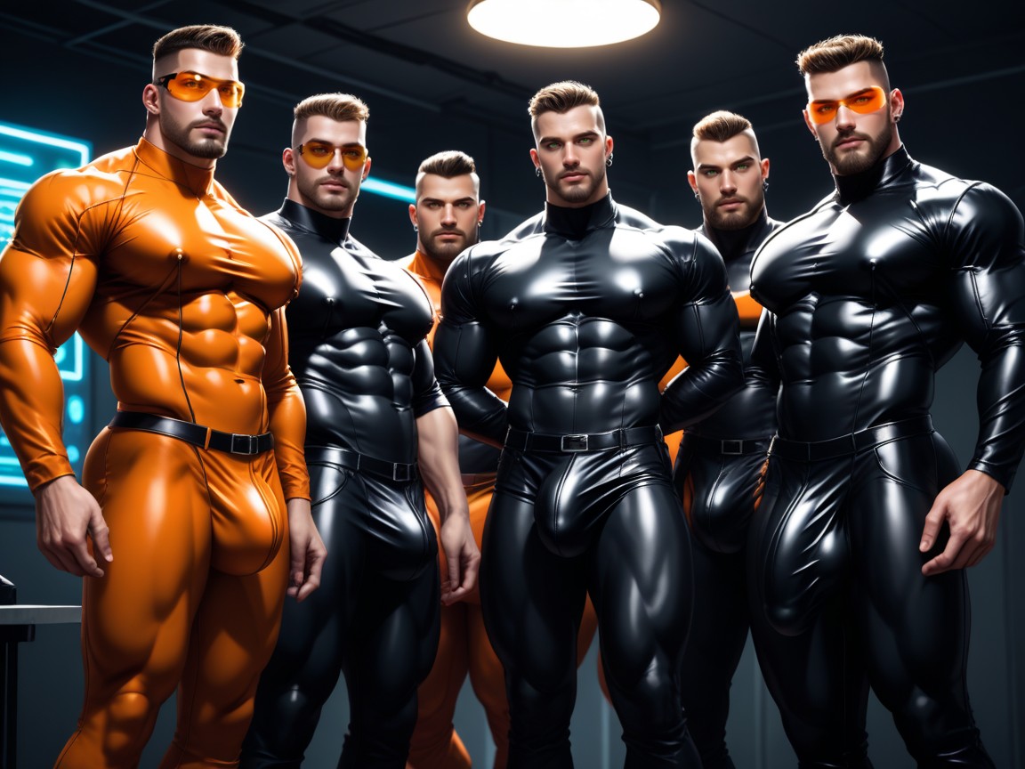 Sleek Visor Glasses, Sleek Form-fitting Clothing, Very Large Detailed Bulge AI Gay Porn