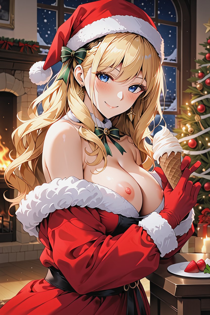 Night Time Time, Hi Rise Red Fur Boots With White Fur Trim, In Mansion Hentai IA