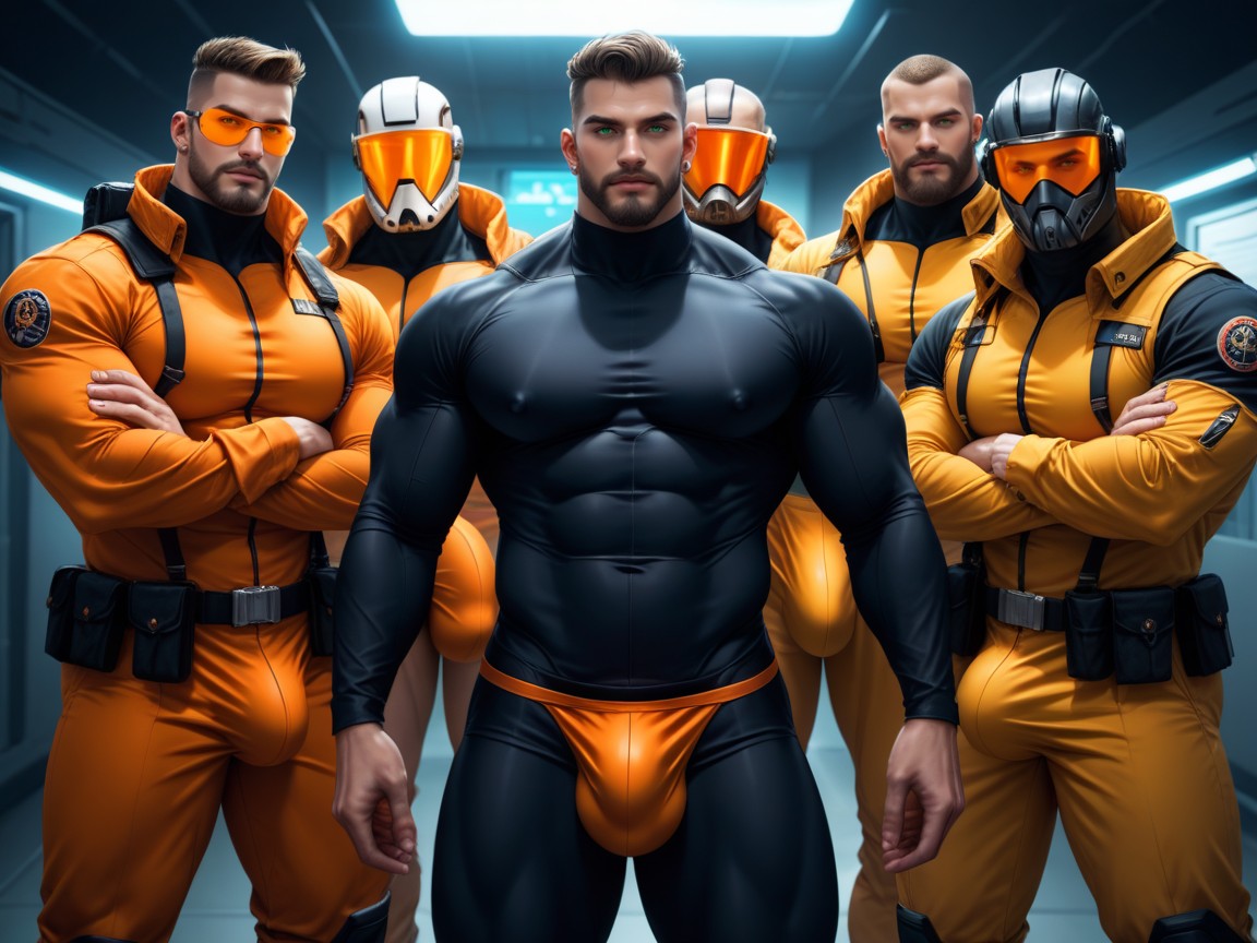 Very Muscular, Sleek Visor Glasses, Aggressive AI Gay Porn